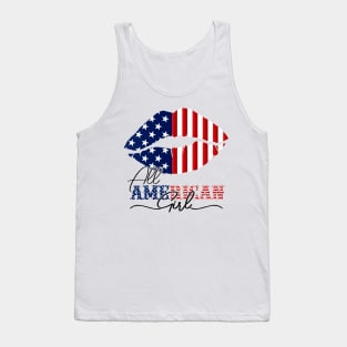 All American Girl 4th Of July Shirt Women lips USA Flag Tank Top